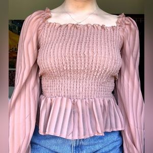 Ruffle long sleeve pink